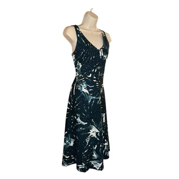 Chaps womens teal leaf print midi jersey dress size S - Picture 2 of 6